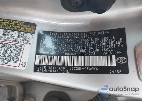 2005 Toyota Avalon Xls z USA, uszkodzony, nr VIN 4T1BK36B25U021778